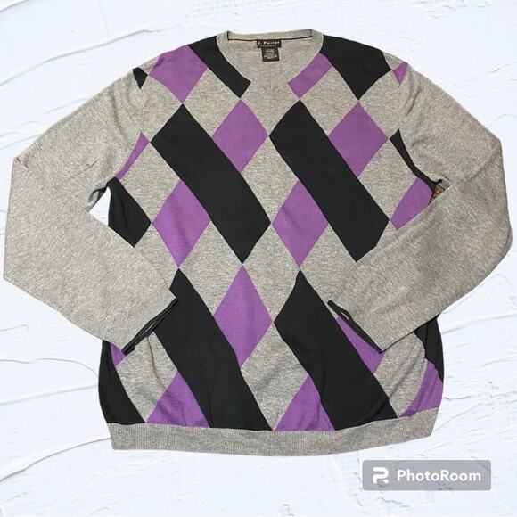 J.FERRAR argyle v-neck sweater - Large - Picture 1 of 4